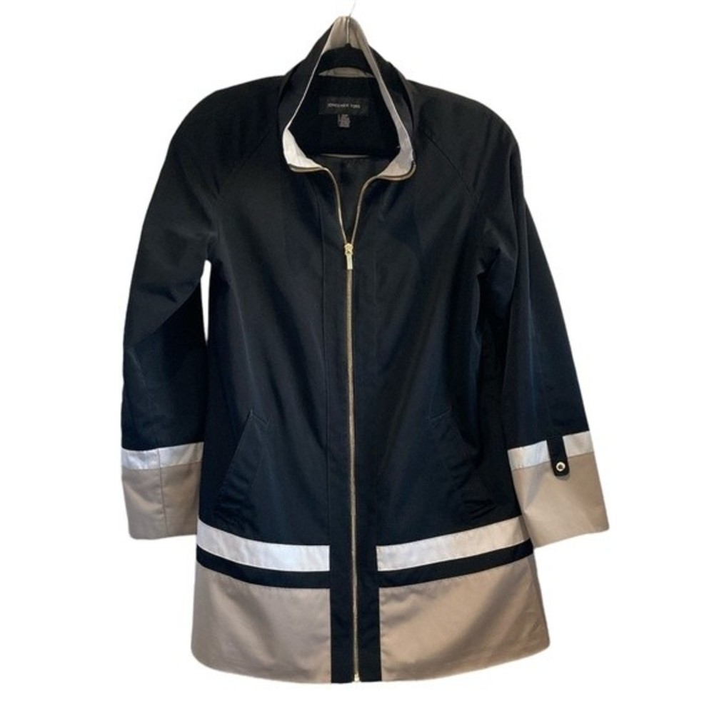 Jones New York Coat Zip Up Black Tan White Small Women’s
